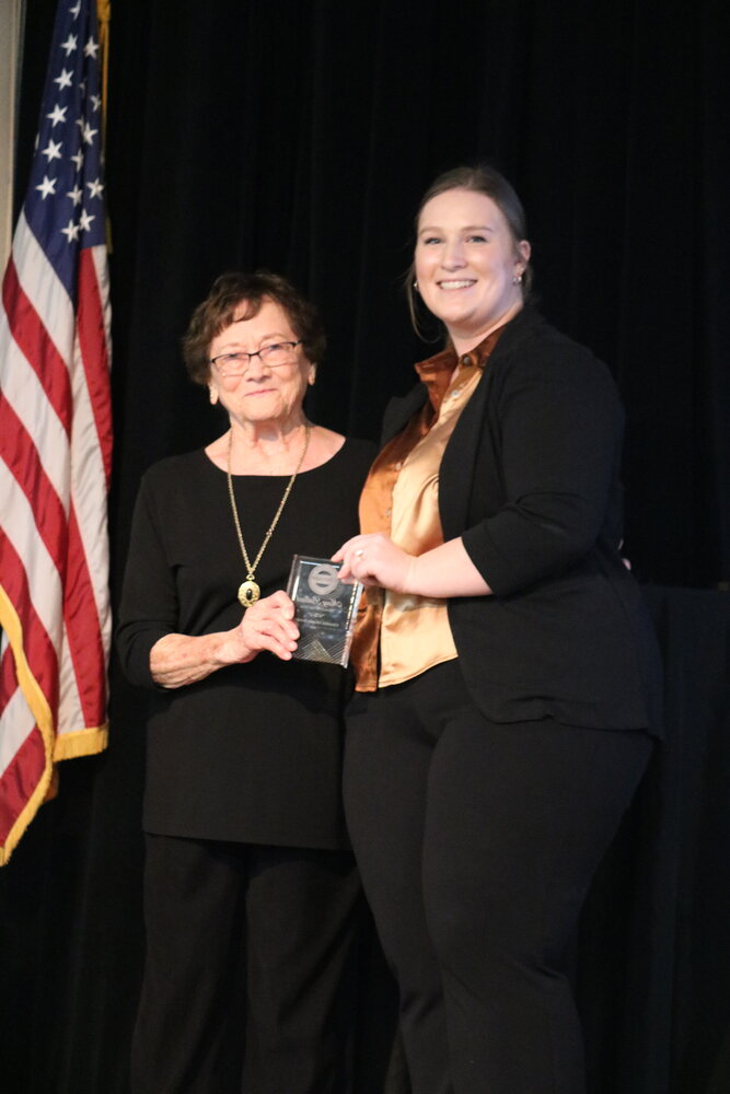 Mary Ballard, left, was named Quitman Woman of the Year at the chamber banquet, presented by Taylor Webber.